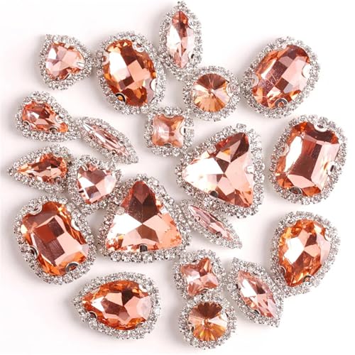 ROJDFCNBW Kristallglas-Klauenstrasssteine, Glas-Flatback-Strasskette for Aufnähen, Mehrfarbig, 20 Stück(A22 Lt Peach) von ROJDFCNBW