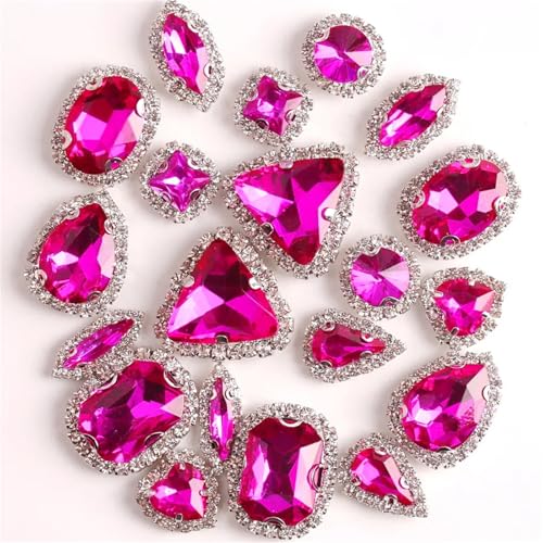 ROJDFCNBW Kristallglas-Klauenstrasssteine, Glas-Flatback-Strasskette for Aufnähen, Mehrfarbig, 20 Stück(A23 Rose) von ROJDFCNBW