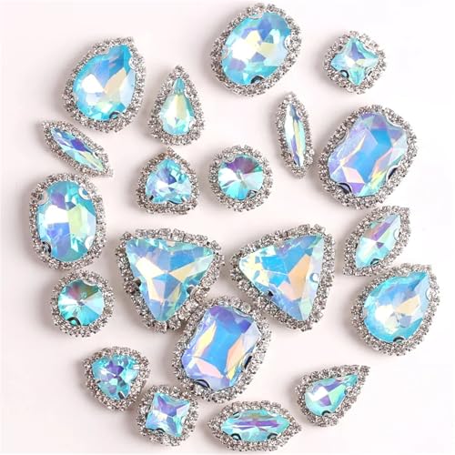 ROJDFCNBW Kristallglas-Klauenstrasssteine, Glas-Flatback-Strasskette for Aufnähen, Mehrfarbig, 20 Stück(A28 Aquamarine Ab) von ROJDFCNBW