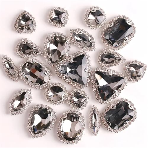 ROJDFCNBW Kristallglas-Klauenstrasssteine, Glas-Flatback-Strasskette for Aufnähen, Mehrfarbig, 20 Stück(A3 Black Diamond) von ROJDFCNBW