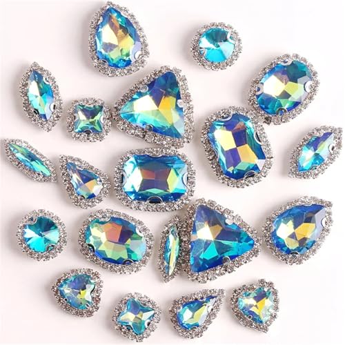 ROJDFCNBW Kristallglas-Klauenstrasssteine, Glas-Flatback-Strasskette for Aufnähen, Mehrfarbig, 20 Stück(A30 Sapphire Ab) von ROJDFCNBW