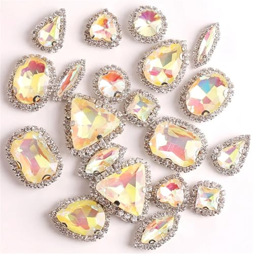 ROJDFCNBW Kristallglas-Klauenstrasssteine, Glas-Flatback-Strasskette for Aufnähen, Mehrfarbig, 20 Stück(A33 Jonquil Ab) von ROJDFCNBW