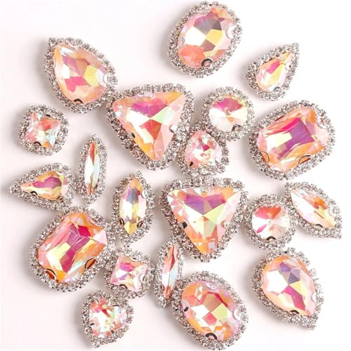 ROJDFCNBW Kristallglas-Klauenstrasssteine, Glas-Flatback-Strasskette for Aufnähen, Mehrfarbig, 20 Stück(A36 Champagne Ab) von ROJDFCNBW