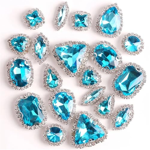 ROJDFCNBW Kristallglas-Klauenstrasssteine, Glas-Flatback-Strasskette for Aufnähen, Mehrfarbig, 20 Stück(A4 Aquamarine) von ROJDFCNBW