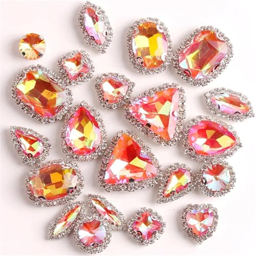 ROJDFCNBW Kristallglas-Klauenstrasssteine, Glas-Flatback-Strasskette for Aufnähen, Mehrfarbig, 20 Stück(A41 Orange Ab) von ROJDFCNBW