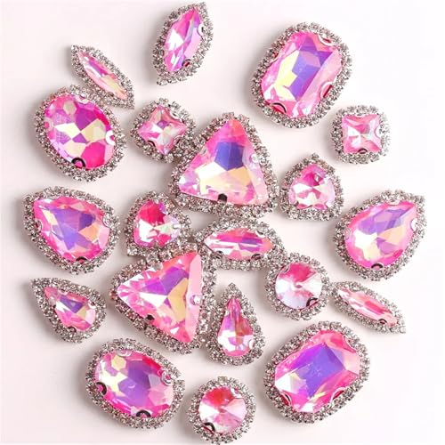 ROJDFCNBW Kristallglas-Klauenstrasssteine, Glas-Flatback-Strasskette for Aufnähen, Mehrfarbig, 20 Stück(A43 Rose Ab) von ROJDFCNBW