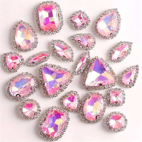 ROJDFCNBW Kristallglas-Klauenstrasssteine, Glas-Flatback-Strasskette for Aufnähen, Mehrfarbig, 20 Stück(A46 Pnnrk Ab) von ROJDFCNBW