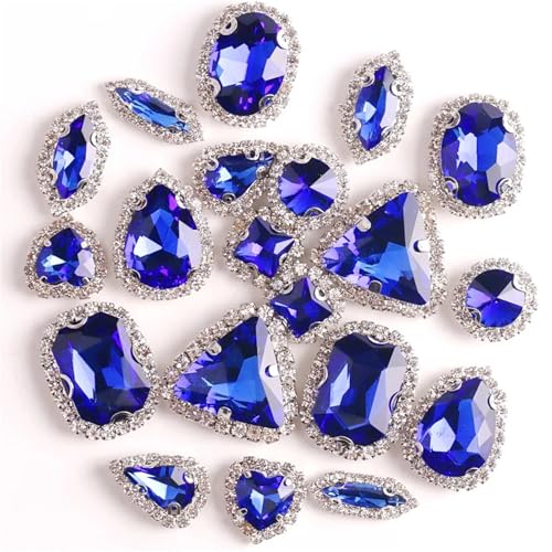 ROJDFCNBW Kristallglas-Klauenstrasssteine, Glas-Flatback-Strasskette for Aufnähen, Mehrfarbig, 20 Stück(A7 Sapphire) von ROJDFCNBW