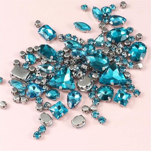 ROJDFCNBW Kristallglas-Klauenstrasssteine, Glas-Strasssteine ​​zum Aufnähen, Mehrfarbig, Verschiedene Größen, 130 Stück(Lake Blue) von ROJDFCNBW