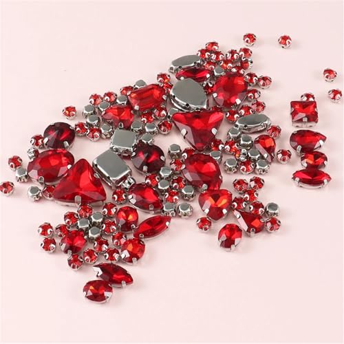ROJDFCNBW Kristallglas-Klauenstrasssteine, Glas-Strasssteine ​​zum Aufnähen, Mehrfarbig, Verschiedene Größen, 130 Stück(Red) von ROJDFCNBW