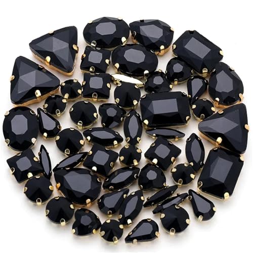 ROJDFCNBW Kristallglas-Klauenstrasssteine, Glas-Strasssteine ​​zum Aufnähen, gemischte Formen, DIY-Hochzeitsdekoration, 50 Stück, Mehrfarbig(Black) von ROJDFCNBW