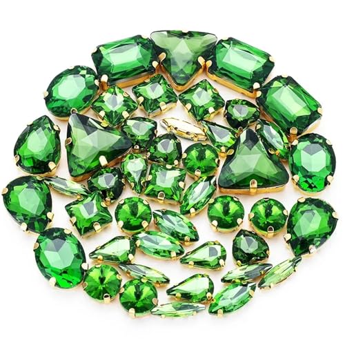 ROJDFCNBW Kristallglas-Klauenstrasssteine, Glas-Strasssteine ​​zum Aufnähen, gemischte Formen, DIY-Hochzeitsdekoration, 50 Stück, Mehrfarbig(Olive En8) von ROJDFCNBW