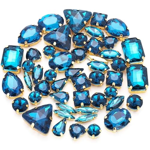 ROJDFCNBW Kristallglas-Klauenstrasssteine, Glas-Strasssteine ​​zum Aufnähen, gemischte Formen, DIY-Hochzeitsdekoration, 50 Stück, Mehrfarbig(Peacock Blue) von ROJDFCNBW