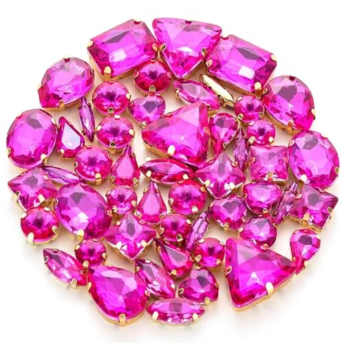 ROJDFCNBW Kristallglas-Klauenstrasssteine, Glas-Strasssteine ​​zum Aufnähen, gemischte Formen, DIY-Hochzeitsdekoration, 50 Stück, Mehrfarbig(Rose Red) von ROJDFCNBW