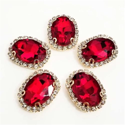ROJDFCNBW Kristallglas-Klauenstrasssteine, Glaskristall-Strasssteine ​​zum Aufnähen, Flache Rückseite, oval, rot, mehrere Größen, 60 Stück(10X14mm 10pcs) von ROJDFCNBW