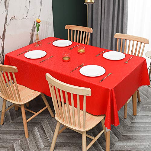 ROJDFCNBW Stick Baumwolle und Tischtuch, Abwischen mit einem sauberen Öltuch Tischdecke leicht zu wischen Vinyl-Kunststoff-Tischdecke(B - Red,63 x 39.4 inch) von ROJDFCNBW
