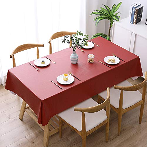 ROJDFCNBW Stick Baumwolle und Tischtuch, PVC-Tischdecke mit einem sauberen Öltuch abwischen, leicht abzuwischende Vinyl-Kunststoff-Tischdecke(Red,Round 140cm) von ROJDFCNBW