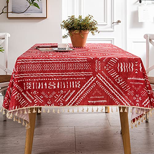 ROJDFCNBW Stick Baumwolle und Tischtuch, for die Küche, rechteckige Tischdekoration, waschbare Tischdecke(Red,47.2 x 47.2 inch) von ROJDFCNBW
