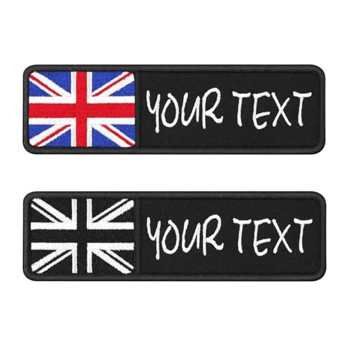 2 x personalisierbare bestickte Namensaufnäher mit UK-Flagge, zum Aufnähen, Aufbügeln, Haken und Schlaufe, personalisierte taktische Militär-Patches für Kleidung, Rucksäcke, Westen, Jacken und 2 x personalisierbare bestickte Namensaufnäher mit UK-Flagge, zum Aufnähen, Aufbügeln, Haken und Schlaufe, personalisierte taktische Militär-Patches für Kleidung, Rucksäcke, Westen, Jacken und von ROKHEVN