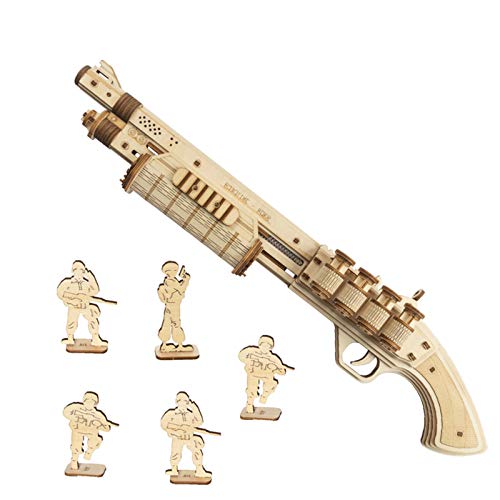 ROKR Gummiband Pistole Holzmodell Bausatz | 3D Puzzle Holzbausatz Mechanische Modell für Kinder, Jugendliche und Erwachsene (Terminator M870) von ROKR