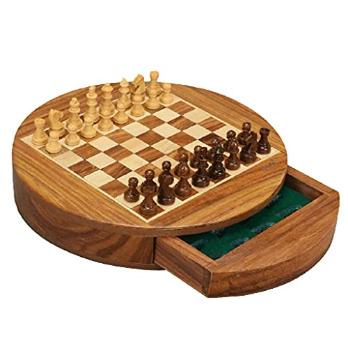 Tragbares rundes Kommode-Schachspiel, Mini7.3, mit Nicht faltbarem, kleinem, süßem Schachbrett, aus Holz, EIN 3D-Good-Kids/Braun/8,9" von ROLTIN