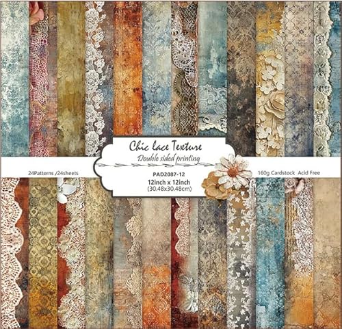 24 Blatt braunes Spitzen-Texturmuster Scrapbook-Papier von ROLYTA