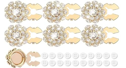 Strass-Knopfabdeckungen mit 20 weißen Nähknöpfen, 2,3 cm Kristallknöpfe, abnehmbarer Strass-Knopf zum Nähen, Basteln, Dekoration, Verzierung, ideal für Damen, Herren, Kleidung, Gold, 6 Stück Strass-Knopfabdeckungen mit 20 weißen Nähknöpfen, 2,3 cm Kristallknöpfe, abnehmbarer Strass-Knopf zum Nähen, Basteln, Dekoration, Verzierung, ideal für Damen, Herren, Kleidung, Gold, 6 Stück von ROLYTA