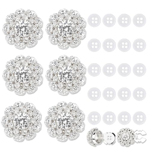 Strass-Knopfabdeckungen mit 20 weißen Nähknöpfen, 2,3 cm Kristallknöpfe, abnehmbarer Strass-Knopf zum Nähen, Basteln, Dekoration, Verzierung, ideal für Damen und Herren, Kleidung, Silber, 6 Stück Strass-Knopfabdeckungen mit 20 weißen Nähknöpfen, 2,3 cm Kristallknöpfe, abnehmbarer Strass-Knopf zum Nähen, Basteln, Dekoration, Verzierung, ideal für Damen und Herren, Kleidung, Silber, 6 Stück von ROLYTA