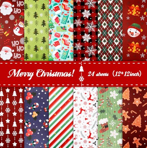 Weihnachts-Scrapbook-Papier, 30,5 x 30,5 cm, 24 Blatt, doppelseitig, mit 12 Designs für Kartenherstellung, Bastelarbeiten, Geschenkverpackungen und Urlaubsdekoration von ROLYTA