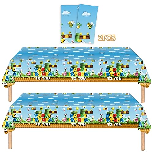 ROMANKAS Mari.o Happy Birthday Tischdecke, Einweg-Tischdecke aus Kunststoff, 137 x 274 cm, rechteckig, Marioo-Tischdecke, Super Brothers, Tischauflagen für Party, Geburtstag, Tischdekoration, 2 Stück ROMANKAS Mari.o Happy Birthday Tischdecke, Einweg-Tischdecke aus Kunststoff, 137 x 274 cm, rechteckig, Marioo-Tischdecke, Super Brothers, Tischauflagen für Party, Geburtstag, Tischdekoration, 2 Stück von ROMANKAS