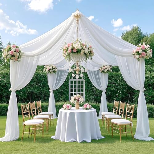 ROMANKAS Weiße Deckenvorhänge für Hochzeiten, 6 Paneele, 1,5 x 3 m, Chiffon-Hintergrundvorhänge für Party, Decke, Vorhänge für Hochzeit, Bühnenempfang, Hochzeit, Bogen, Drapierung für Himmel, Bett ROMANKAS Weiße Deckenvorhänge für Hochzeiten, 6 Paneele, 1,5 x 3 m, Chiffon-Hintergrundvorhänge für Party, Decke, Vorhänge für Hochzeit, Bühnenempfang, Hochzeit, Bogen, Drapierung für Himmel, Bett von ROMANKAS