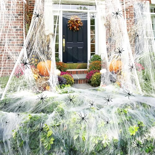 ROMANVIC Halloween Deko Spinnennetz Set,200g Dehnbare Spinnennetze und 40 Künstliche Spinnen,Realistisch Partyzubehör für Outdoor Garten Innen Horror Party Hängende Gruselig Deko ROMANVIC Halloween Deko Spinnennetz Set,200g Dehnbare Spinnennetze und 40 Künstliche Spinnen,Realistisch Partyzubehör für Outdoor Garten Innen Horror Party Hängende Gruselig Deko von ROMANVIC