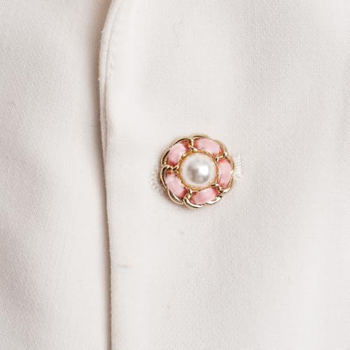 ROMDANTY 10 Stück rosa weiße Perlen-Blumen-Kleidungsknöpfe, elegantes Kamelien-Design, Nähknöpfe für Damen-Wollmantel, von ROMDANTY