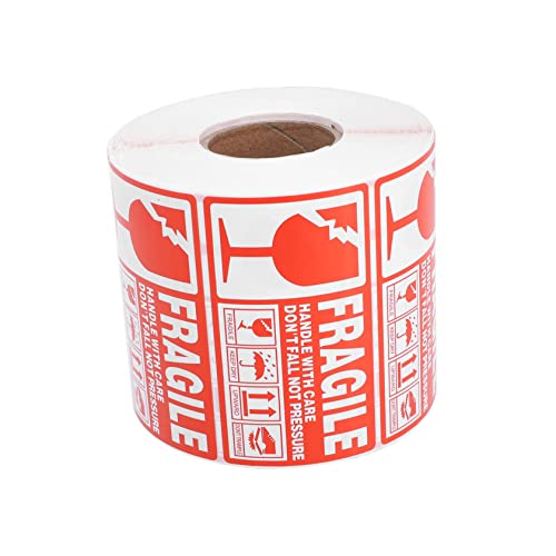 ROMISBABA 1 Rolle Handle With Care Fragile Sticker für Versand und Verpackung Selbstklebendes Warnlabel für Zerbrechliche Ware Rot Weiß für und Pakete von ROMISBABA