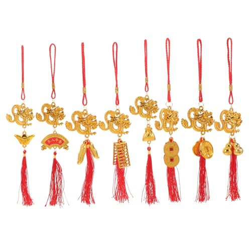 ROMISBABA 10 Stück Teiliges Chinesische Neujahrsdekoration Goldene Drachenanhänger mit Chinesischem Knoten Wiederverwendbare Fenster und Bonsai Hängedeko für Frühjahrfest und Glücksbringer von ROMISBABA