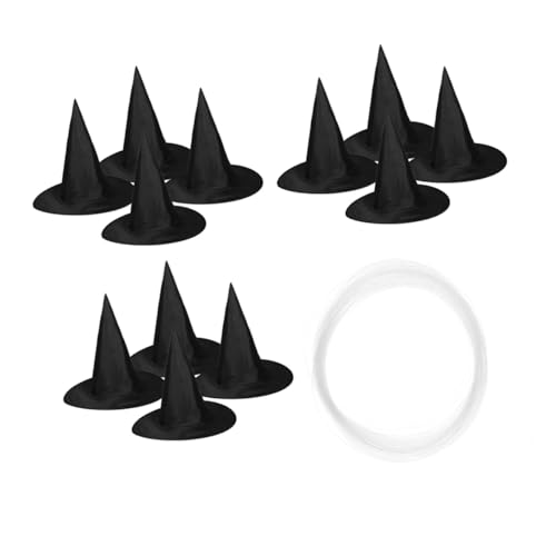 ROMISBABA 12 Stück Teiliges Halloween Hexenhüte zum Hängen und Formstabil Schwarzer Hexenhut für Party Karneval Cosplay und Gruselige Dekoration Einfach Aufzuhängen für Innen Außenbereich von ROMISBABA