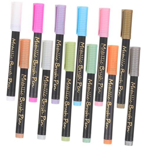 ROMISBABA 12 Stück Teiliges Metallic Marker Wasserfeste Bunte Filzstifte mit Weicher Spitze Ergonomisch für Malen Zeichnen Kalligraphie für Erwachsene Studenten und Kreative Gestaltungen von ROMISBABA