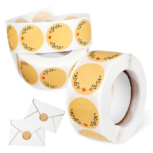 ROMISBABA 2 Rollen Kraftpapier Aufkleber mit Selbstklebenden Herz Stickern für Backverpackungen Geschenktüten und Briefumschläge für DIY Projekte und Kreative von ROMISBABA