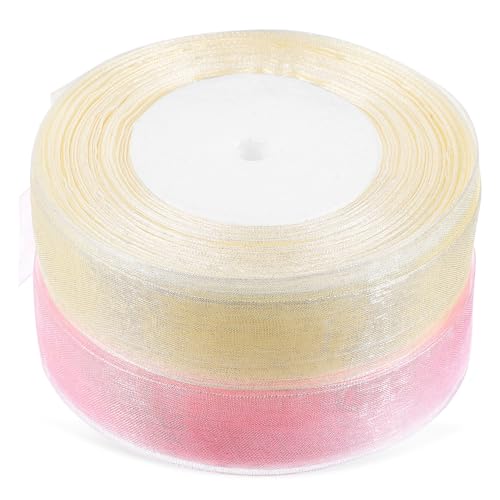 ROMISBABA 2 Rollen Transparente Geschenkband aus Weiches Reißfestes Deko band Breit für Geschenkverpackung und Partydekoration von ROMISBABA
