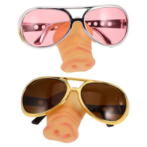 ROMISBABA 2 Stück Lustige Schweinenasenbrille Pig Nose Partybrille Cosplay Eyeglasses Gold Leicht Robust für Erwachsene Karneval Fasching Fotorequisit Partyspaß von ROMISBABA