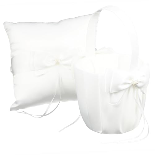 ROMISBABA 2 Stück Ringkissen und Blumenmädchenkorb Set mit Strass Schleife Weiches Ringkissen für Hochzeit Leichter Blumenträgerkorb für Trauung Stilvolles Hochzeitszubehör Passende ROMISBABA 2 Stück Ringkissen und Blumenmädchenkorb Set mit Strass Schleife Weiches Ringkissen für Hochzeit Leichter Blumenträgerkorb für Trauung Stilvolles Hochzeitszubehör Passende von ROMISBABA