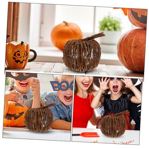 ROMISBABA 2 Stück Teiliges Rattan Kürbis Natürliche Textur Langlebig und Wiederverwendbar Handgefertigt Leichte Herbst Tischdekoration für Halloween und Erntedankfest für Innen und von ROMISBABA