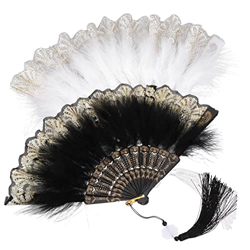 ROMISBABA 2 Stück Vintage Plume Fächer Handfächer Damen Elegant mit Federn Brautfächer für Hochzeit Party Tanz Fotorequisite ROMISBABA 2 Stück Vintage Plume Fächer Handfächer Damen Elegant mit Federn Brautfächer für Hochzeit Party Tanz Fotorequisite von ROMISBABA