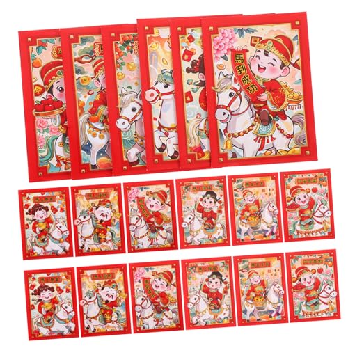 ROMISBABA 20 Stück Rote Umschläge mit Karton-pferd und Glücksgott Motiv Papier-lucky Money God Briefumschläge für Hochzeit Frühlingfest Geburtstagsfeier Chinesisches Neujahr Vielseitige von ROMISBABA