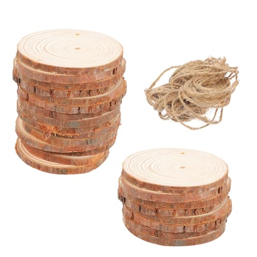 ROMISBABA 25 Stück Natürliche Holzscheiben mit Vorgebohrten Löchern und Jutekordel Runde Holzrohlinge zum Basteln Rustikale Diy Dekoration für Kindergarten Hochzeit Handwerk von ROMISBABA
