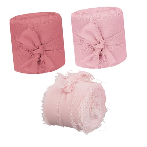 ROMISBABA 3 Rollen Chiffonband mit Fransen À Breites Seidenband für Hochzeitseinladungen Blumensträuße DIY Geschenkverpackung Dekoration Rosa Farbverlauf von ROMISBABA