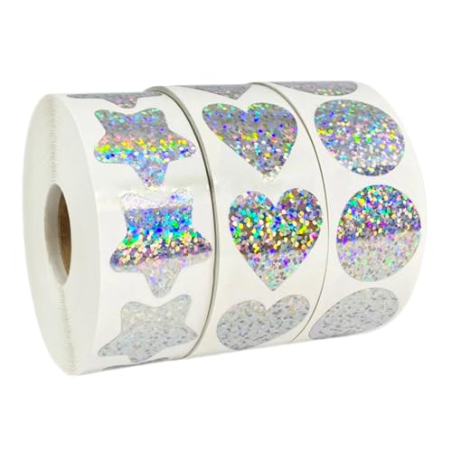 ROMISBABA 3 Rollen Multifunktionale Belohnungssticker mit Glänzenden Stern Herz und Fünfeck Designs Wasserfeste PVC Aufkleber für Schule Lehrer Basteln und Dekoration von ROMISBABA