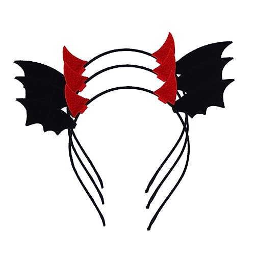 ROMISBABA 3 Stück Halloween Haarreif Kleine Teufelshörner mit Fledermausflügeln Leichter und Bequemer Haarschmuck für Erwachsene Geeignet für Karneval Kostüm und Halloween Party von ROMISBABA