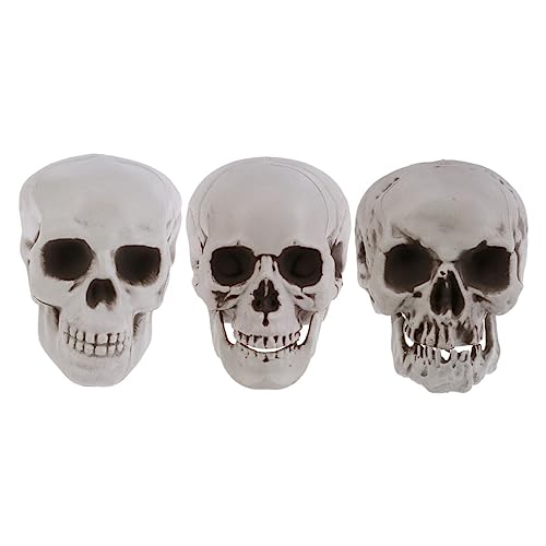 ROMISBABA 3 Stück Teiliges Halloween Schädel Deko Realistische Kunststoff Skelettköpfe Vintage Optik Tragbar für Tisch Bar Bereich Gruselige Halloween Dekoration von ROMISBABA