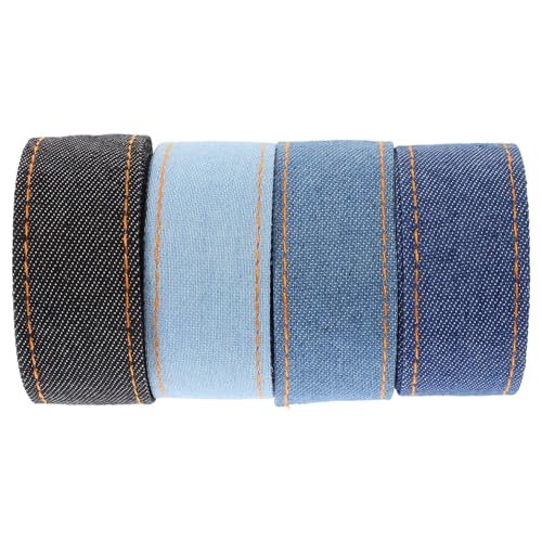 ROMISBABA 4 Rollen Denim Stoffband in Modischen Farben Vielseitiges DIY Geschenkband für Kleidung Schleifen Handwerk und Dekorative Verpackungen Hochwertige Baumwollripsbänder für Kreative von ROMISBABA
